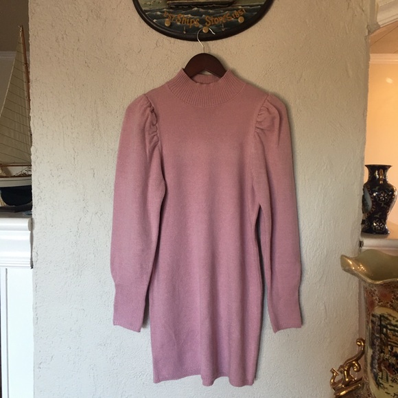 Wayf Pink Lola Puff Sleeve Sweater Mock Neck Dress - Picture 4 of 14